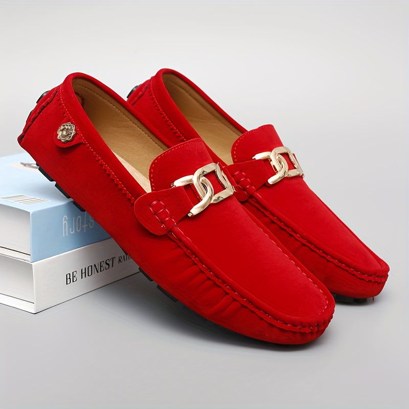 Light Blue Loafers with Golden Buckle - Comfortable Slip-On Casual Shoes