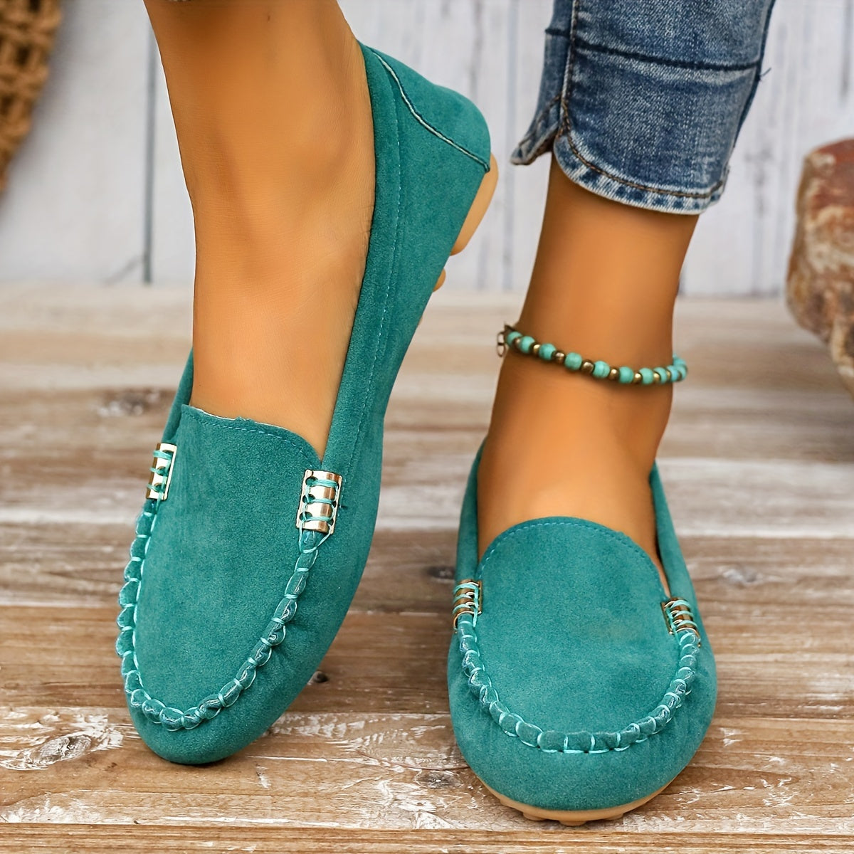 Women's Metal Decor Slip-On Loafers - Lightweight Casual Flats