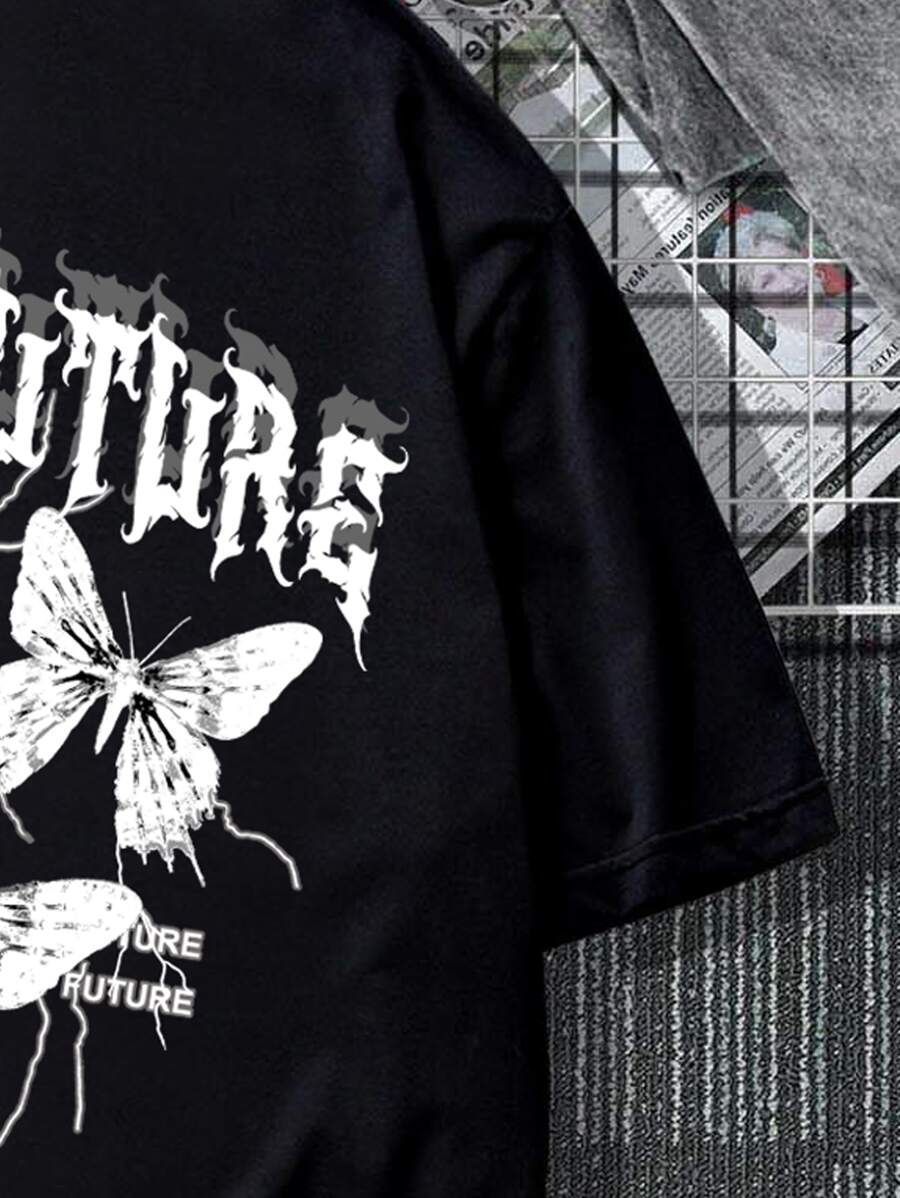 Men's Crew Neck Short Sleeve Butterfly Graphic Tee