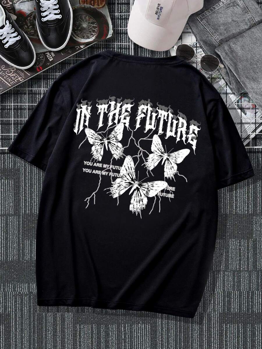 Men's Crew Neck Short Sleeve Butterfly Graphic Tee