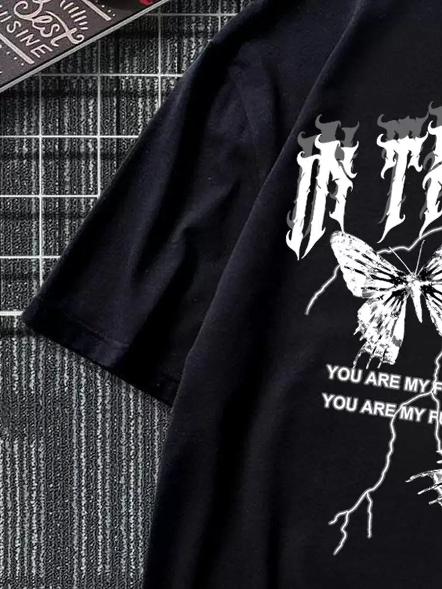 Men's Crew Neck Short Sleeve Butterfly Graphic Tee