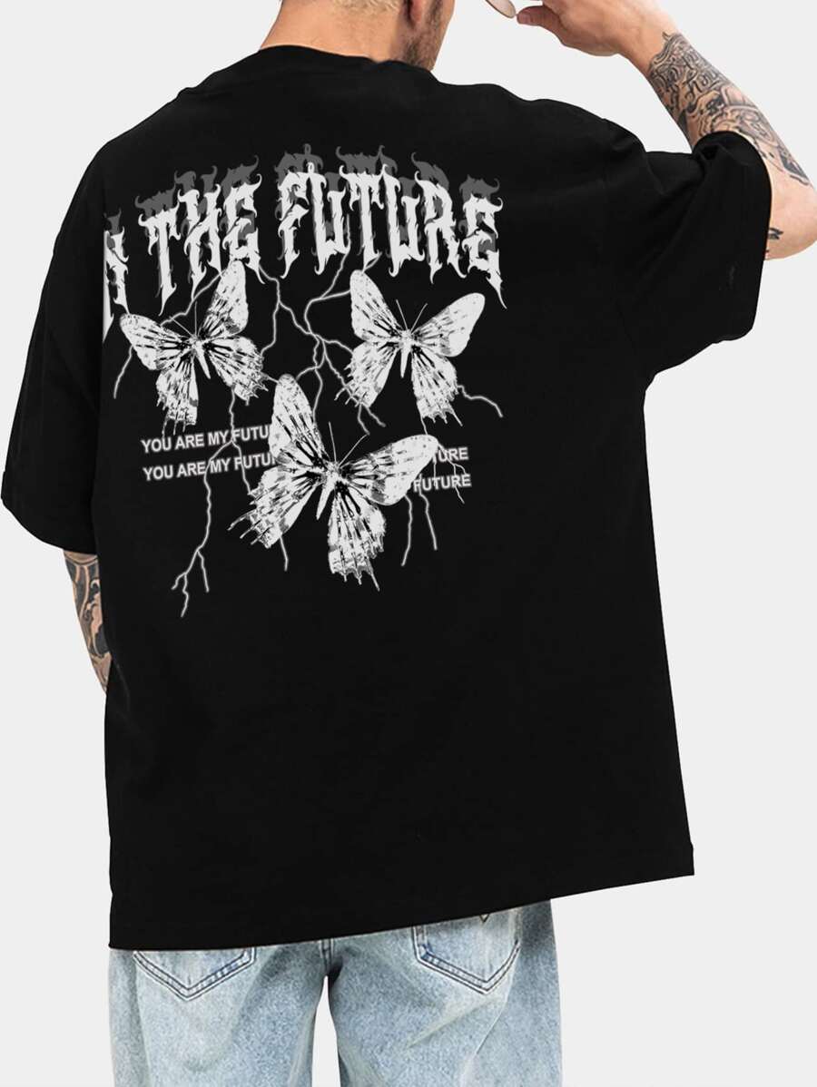 Men's Crew Neck Short Sleeve Butterfly Graphic Tee