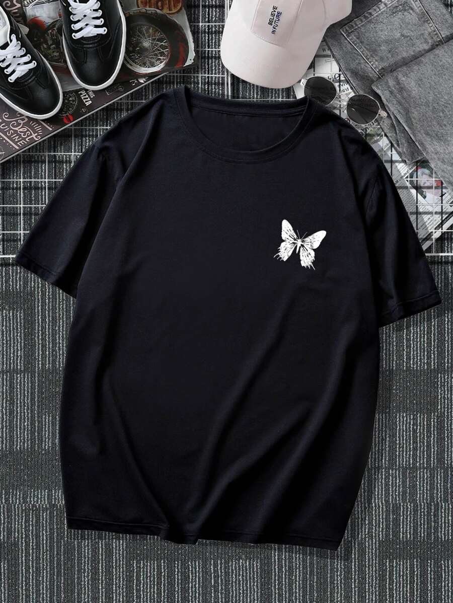 Men's Crew Neck Short Sleeve Butterfly Graphic Tee