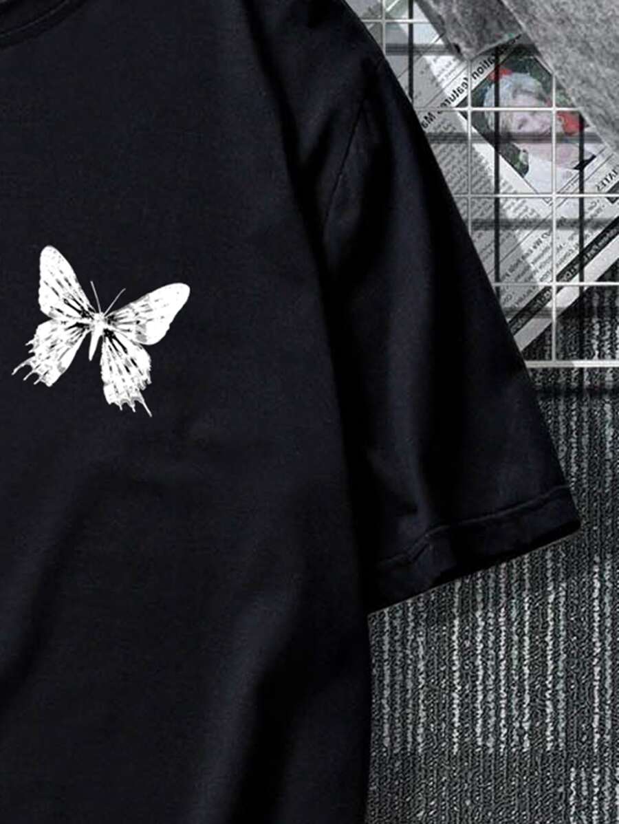 Men's Crew Neck Short Sleeve Butterfly Graphic Tee