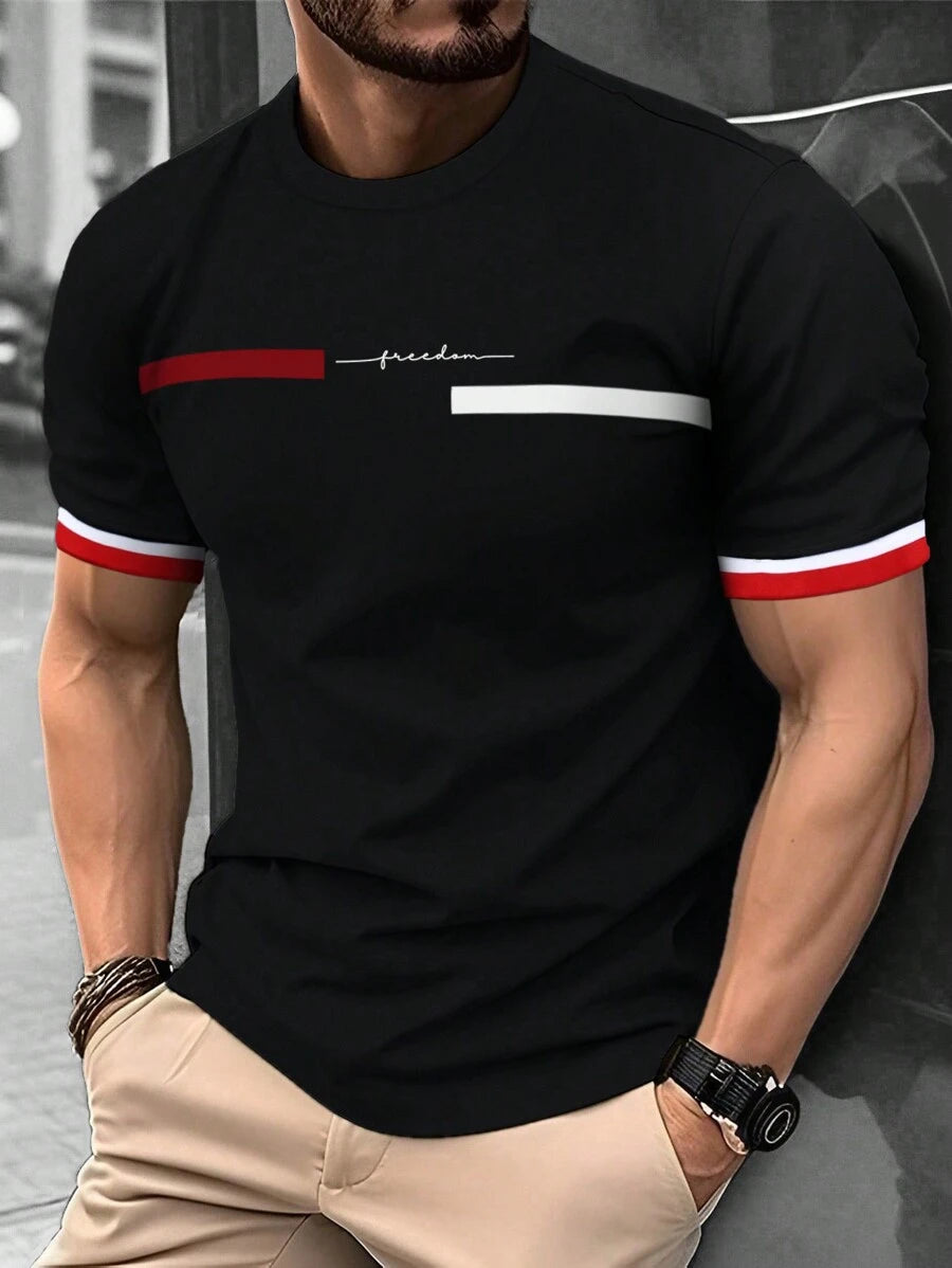 Men's Casual White Short-Sleeved T-Shirt with Chest Pocket and Star & Feather Embroidery