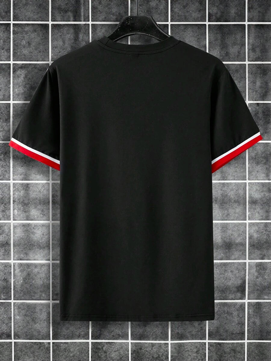 Men's Casual White Short-Sleeved T-Shirt with Chest Pocket and Star & Feather Embroidery