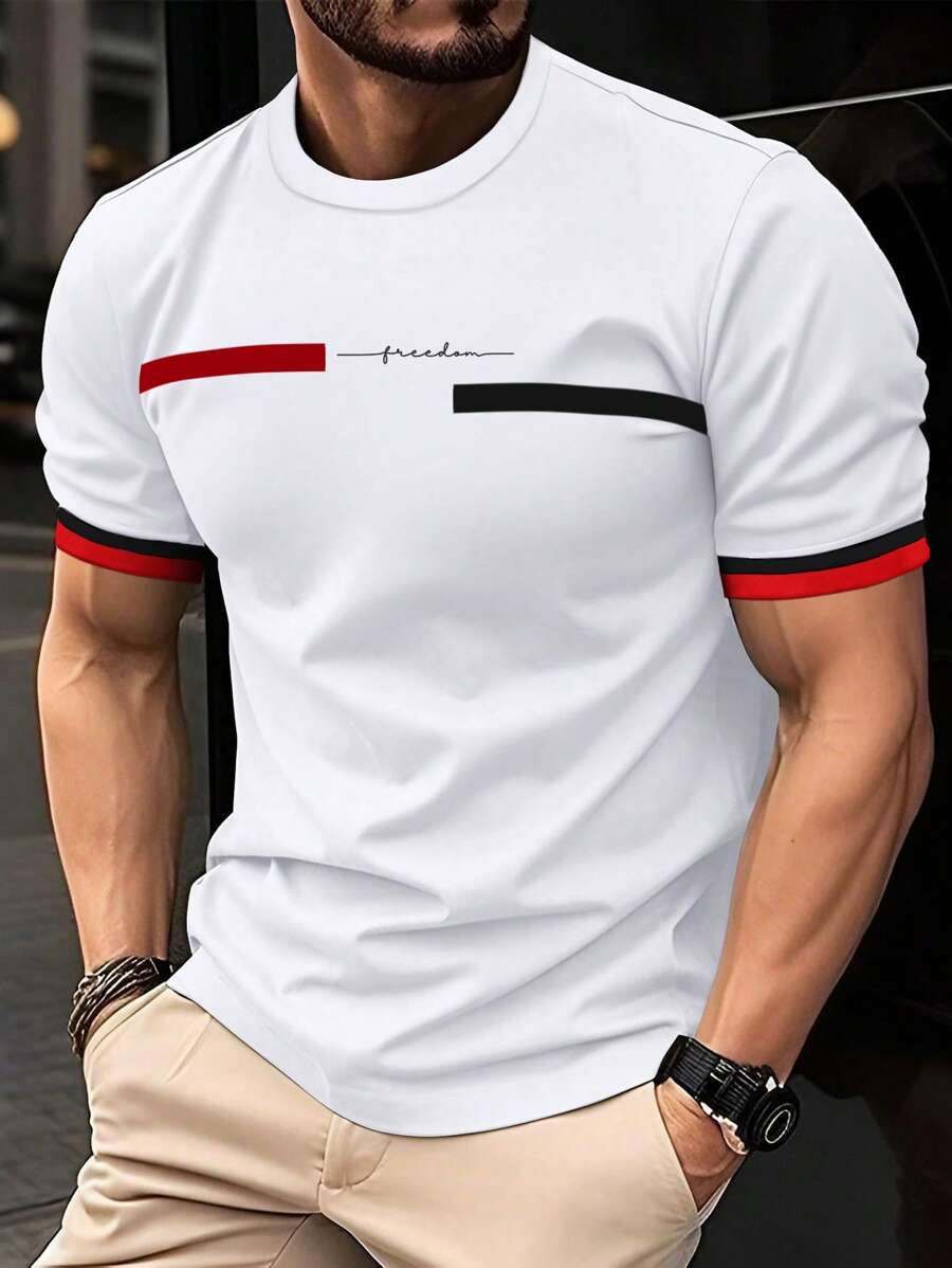 Men's Casual White Short-Sleeved T-Shirt with Chest Pocket and Star & Feather Embroidery