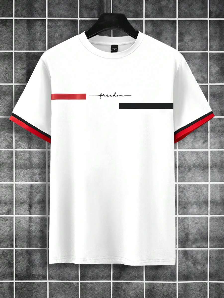 Men's Casual White Short-Sleeved T-Shirt with Chest Pocket and Star & Feather Embroidery