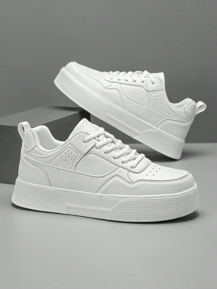 Men's Minimalist Platform Lace-Up Sneakers - Versatile Casual Footwear