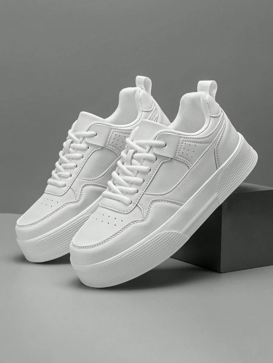 Men's Minimalist Platform Lace-Up Sneakers - Versatile Casual Footwear