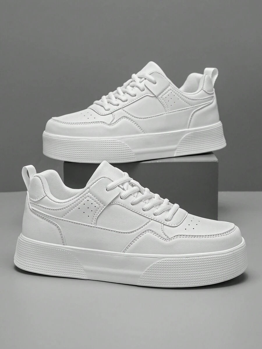 Men's Minimalist Platform Lace-Up Sneakers - Versatile Casual Footwear