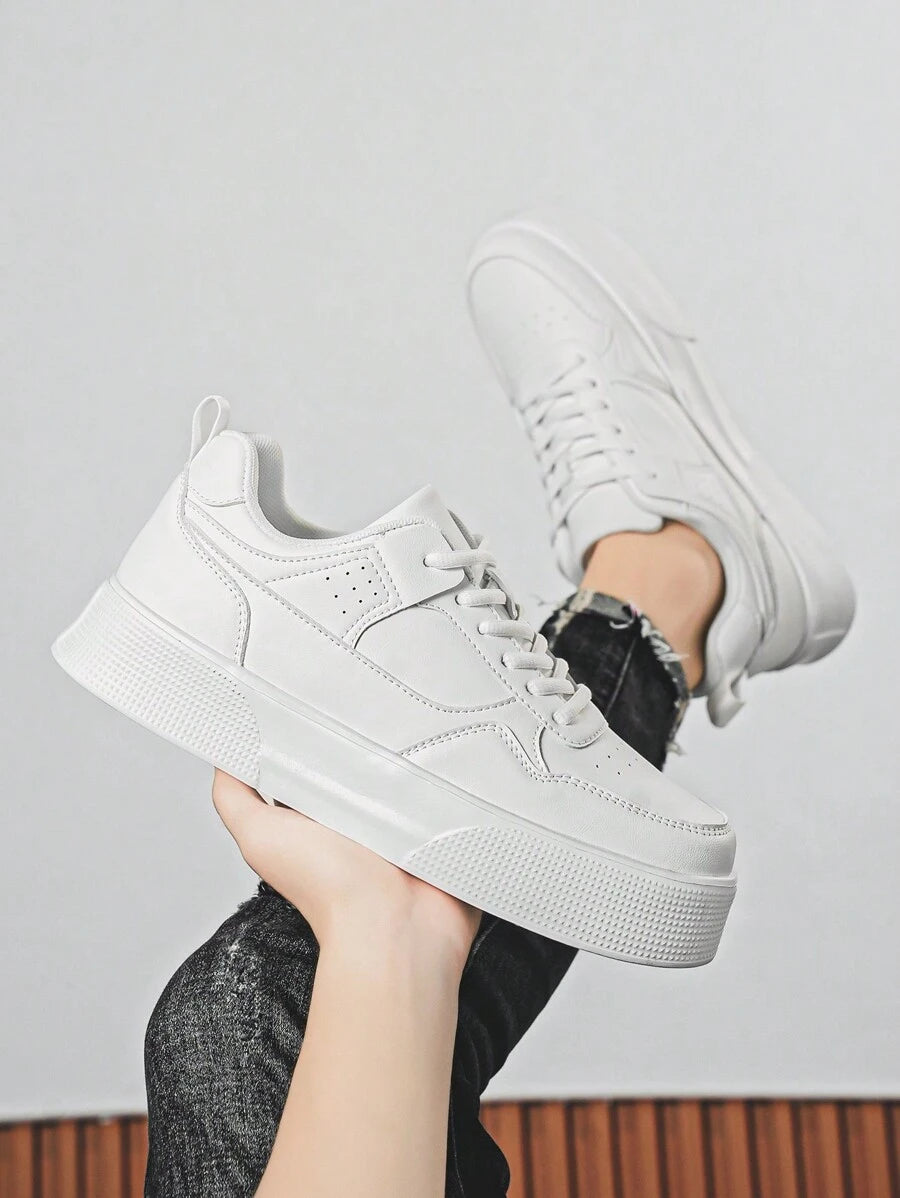 Men's Minimalist Platform Lace-Up Sneakers - Versatile Casual Footwear