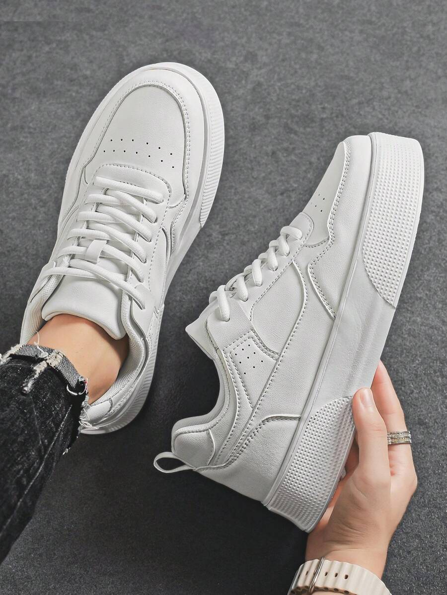 Men's Minimalist Platform Lace-Up Sneakers - Versatile Casual Footwear