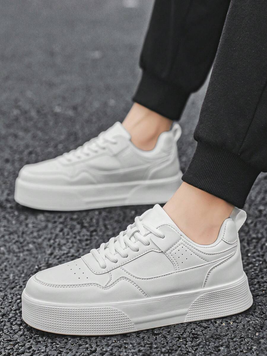 Men's Minimalist Platform Lace-Up Sneakers - Versatile Casual Footwear