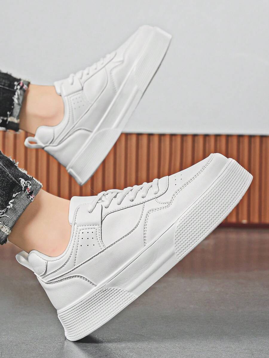 Men's Minimalist Platform Lace-Up Sneakers - Versatile Casual Footwear