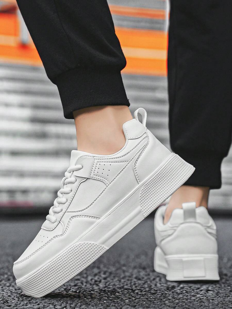 Men's Minimalist Platform Lace-Up Sneakers - Versatile Casual Footwear