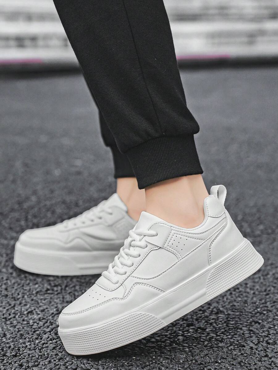 Men's Minimalist Platform Lace-Up Sneakers - Versatile Casual Footwear