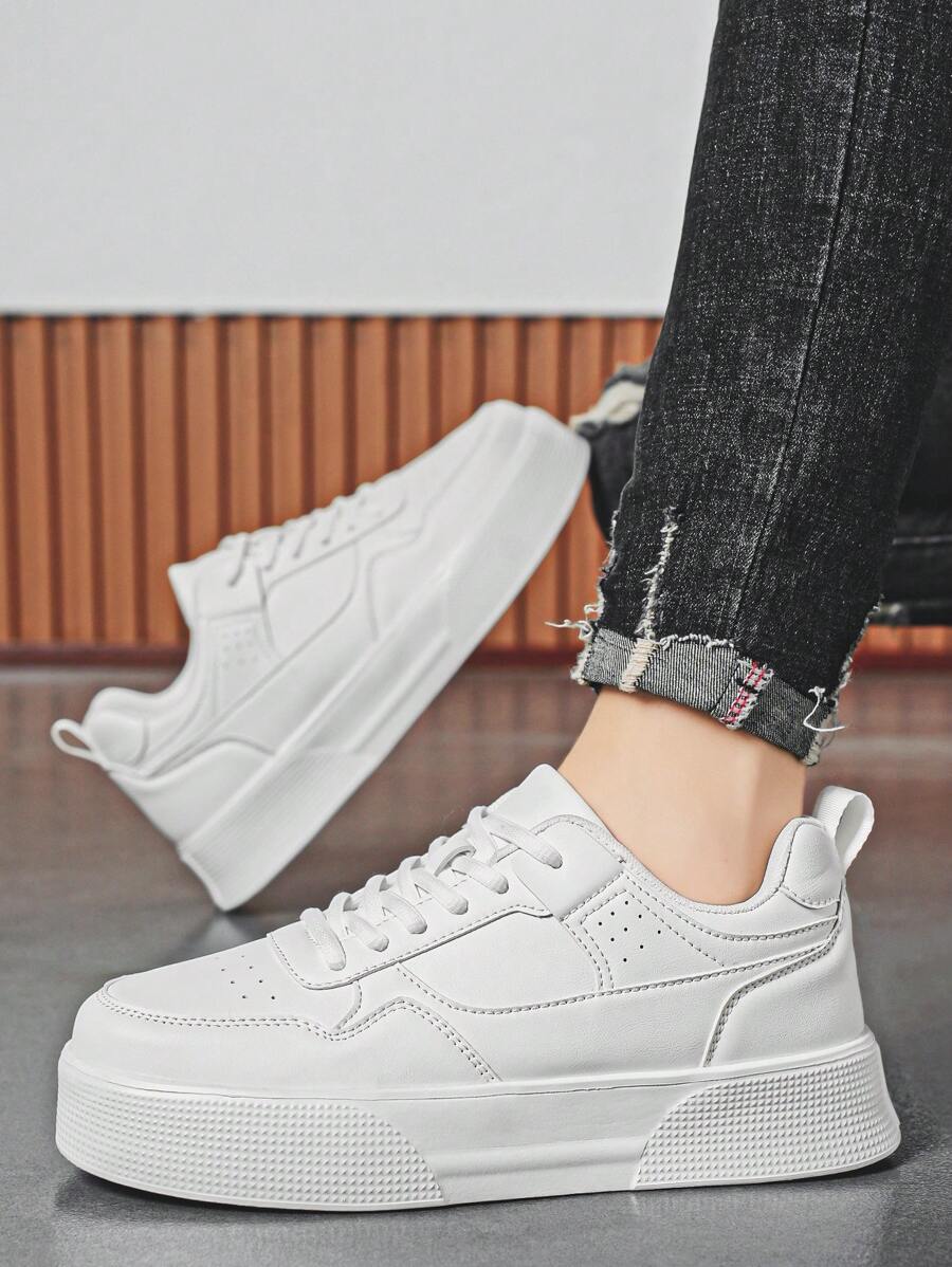 Men's Minimalist Platform Lace-Up Sneakers - Versatile Casual Footwear
