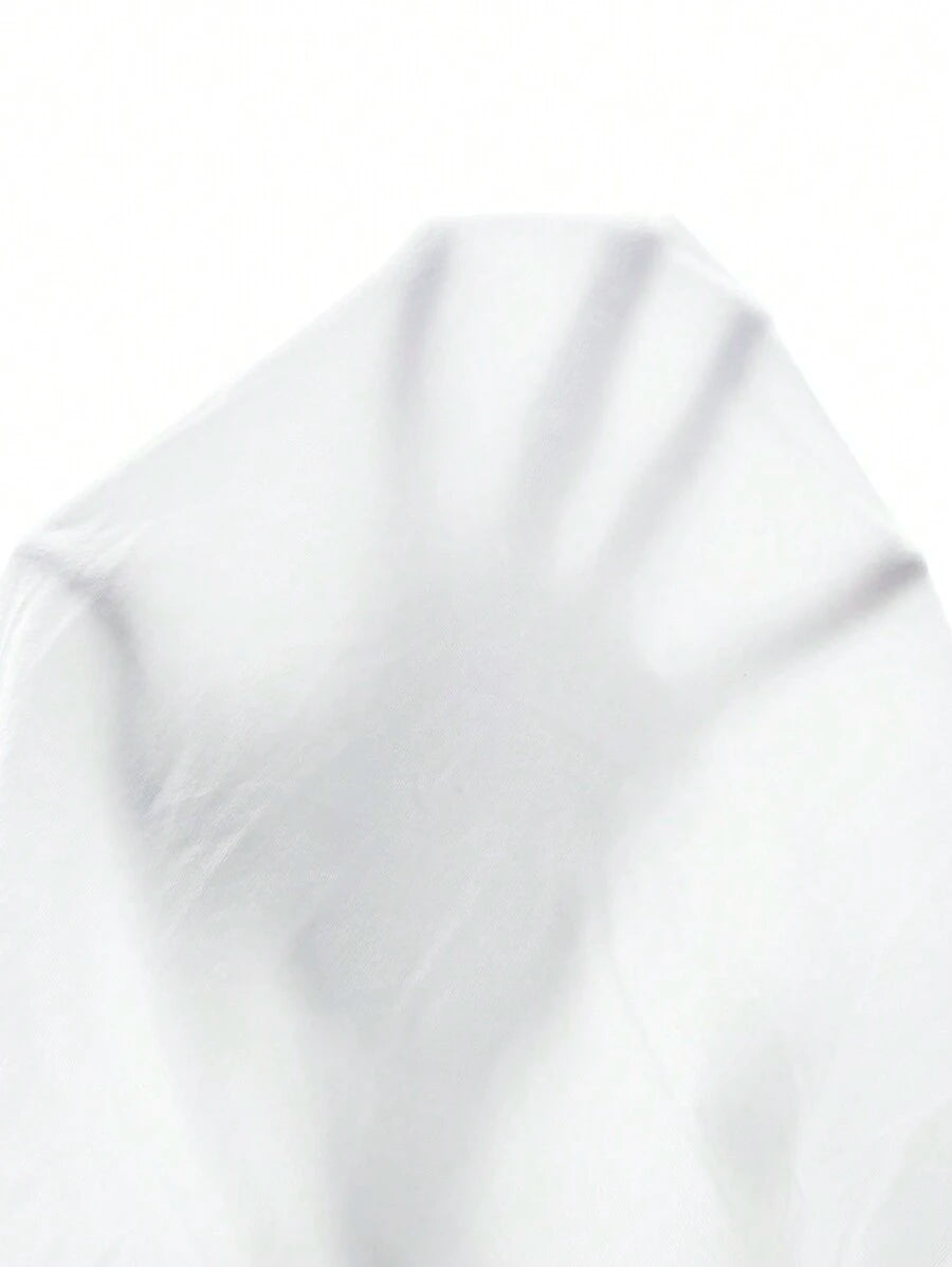 Men's Casual White Short-Sleeved T-Shirt with Chest Pocket and Star & Feather Embroidery