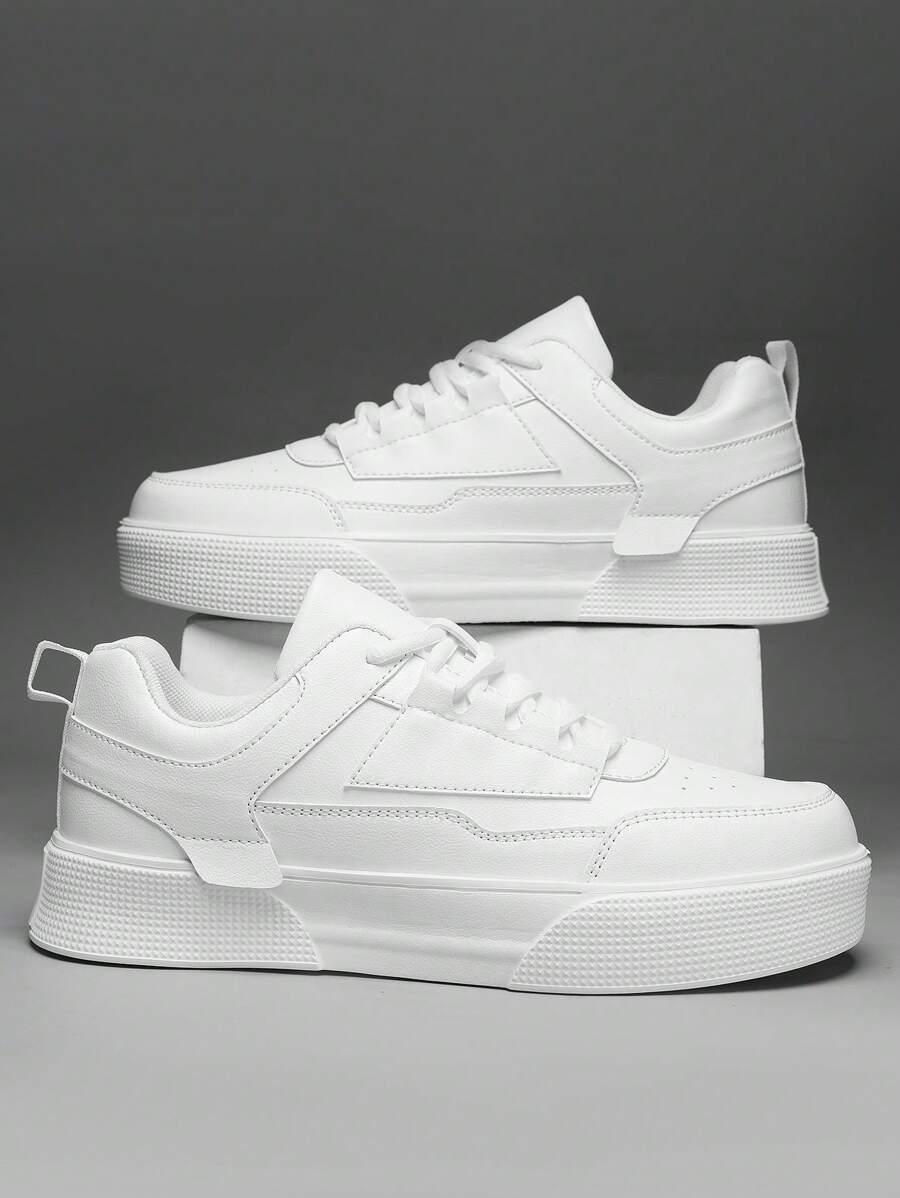 Men's Minimalist Platform Lace-Up Sneakers - Versatile Casual Footwear