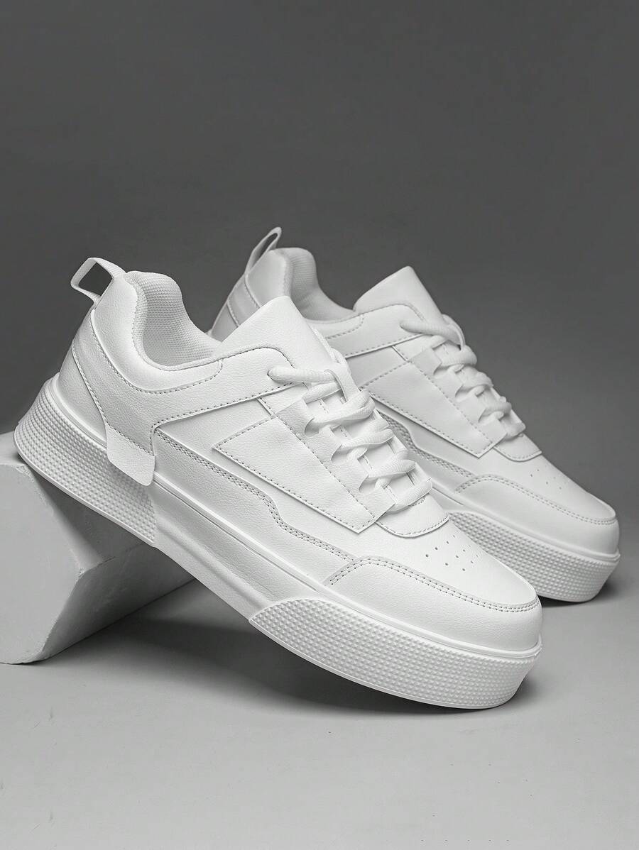 Men's Minimalist Platform Lace-Up Sneakers - Versatile Casual Footwear