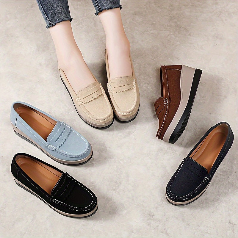Lightweight Women's Casual Slip-On Loafers - Solid Color Faux Comfort Shoes