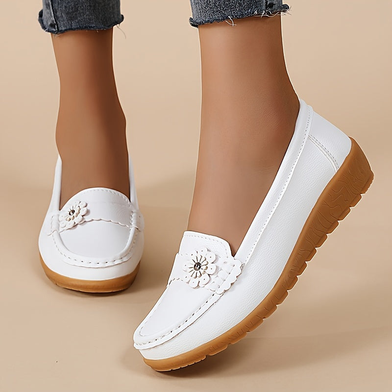 Lightweight Women's Floral Flat Loafers - Casual Slip-On Shoes