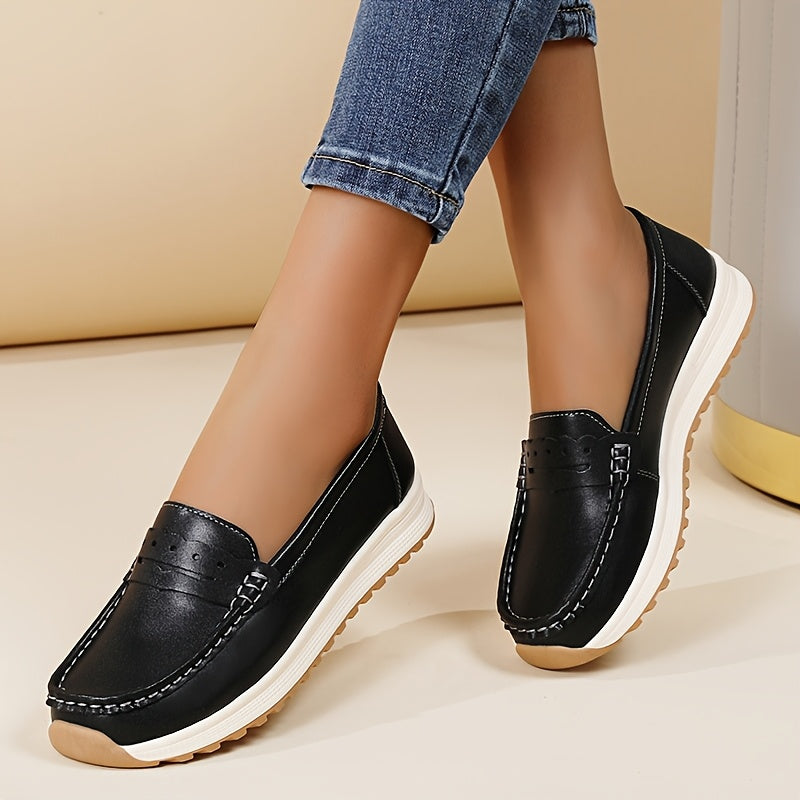 Women's Slip-On Loafers with Non-Slip Sole - Casual Round Toe Shoes for Everyday Comfort