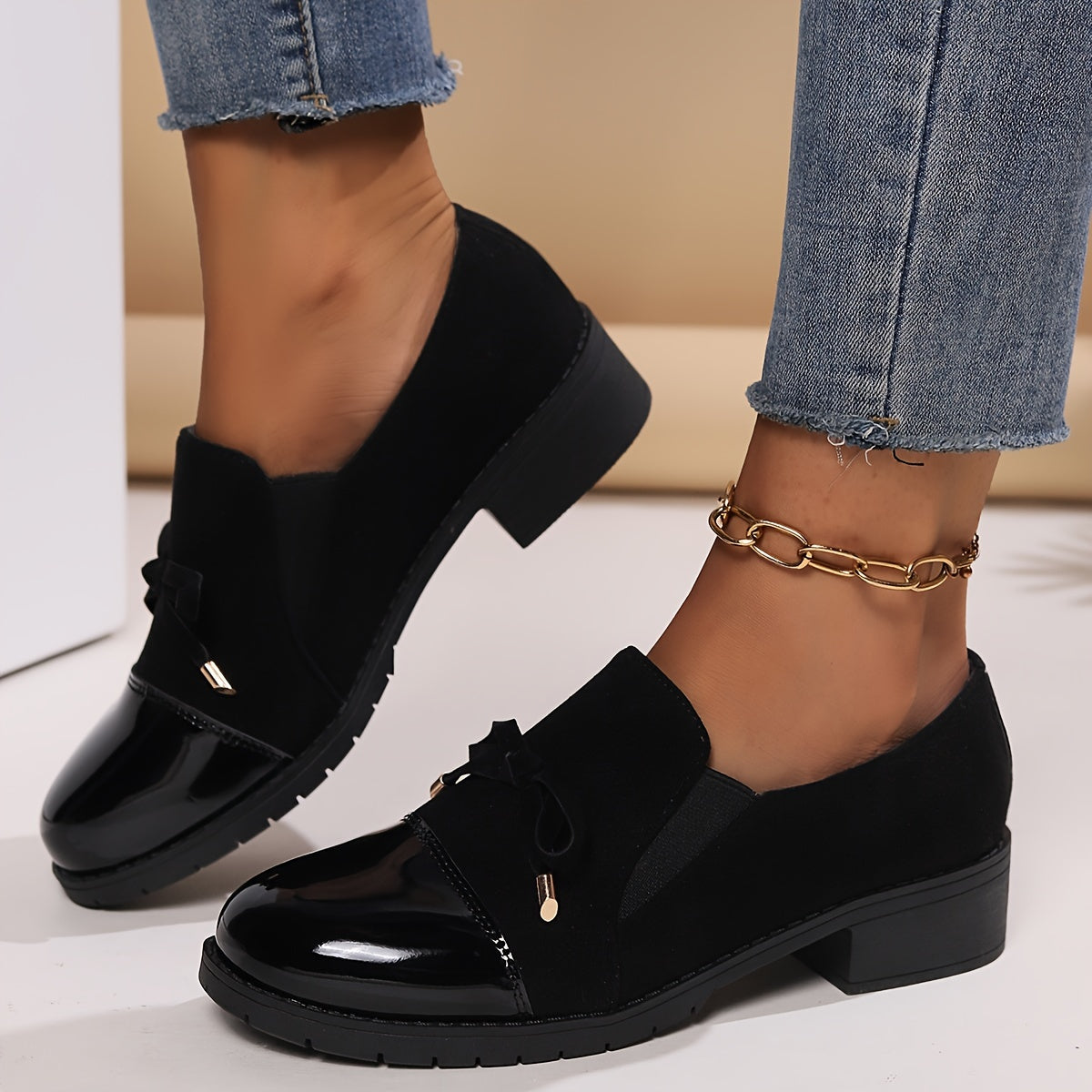 Comfortable Retro Women's Loafers - Breathable Slip-On Casual Shoes with Chunky Heel
