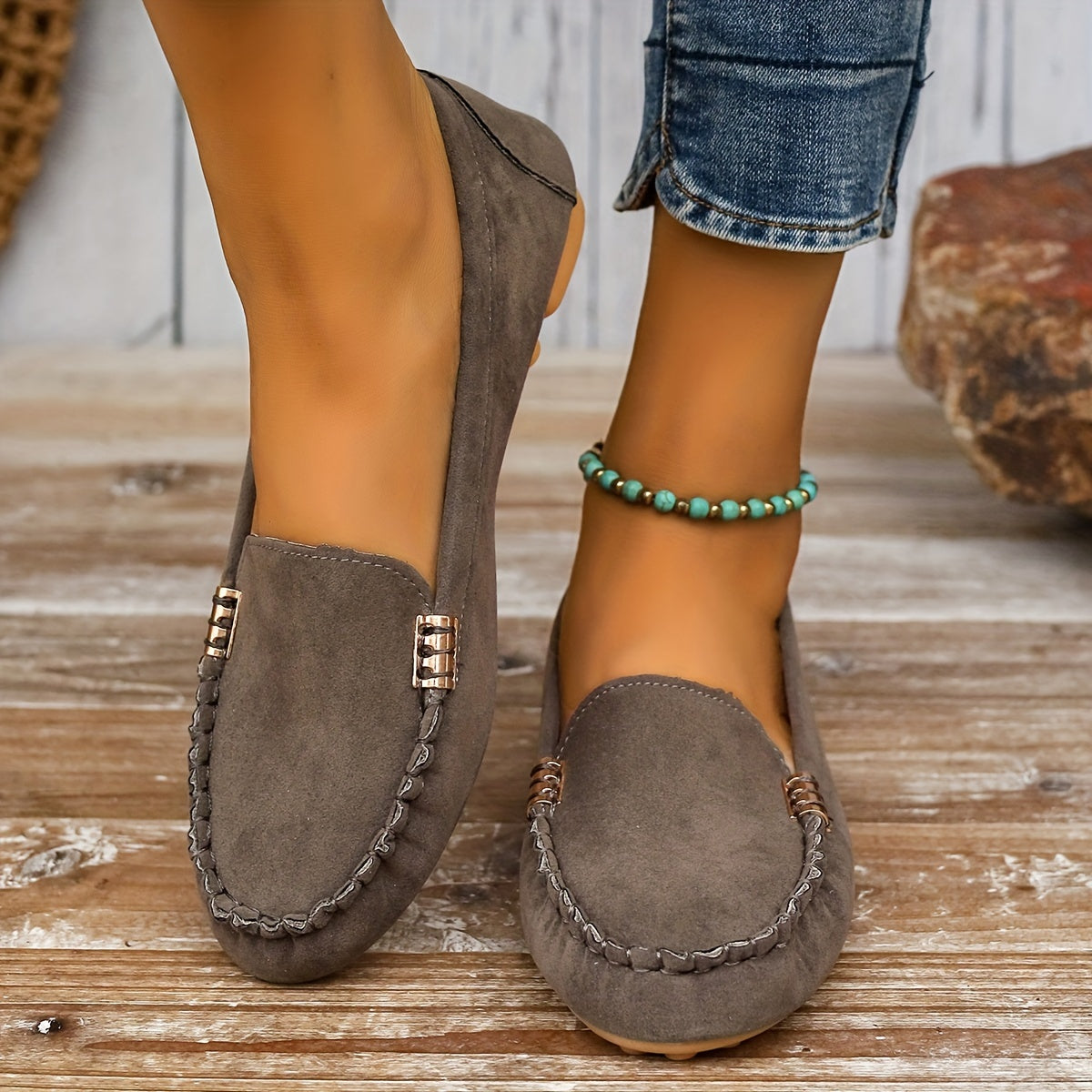 Women's Metal Decor Slip-On Loafers - Lightweight Casual Flats