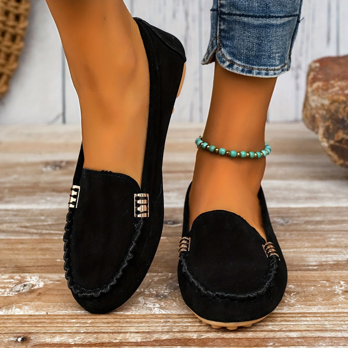 Women's Metal Decor Slip-On Loafers - Lightweight Casual Flats