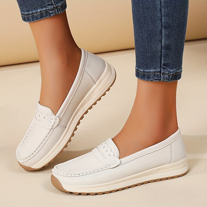 Women's Slip-On Loafers with Non-Slip Sole - Casual Round Toe Shoes for Everyday Comfort