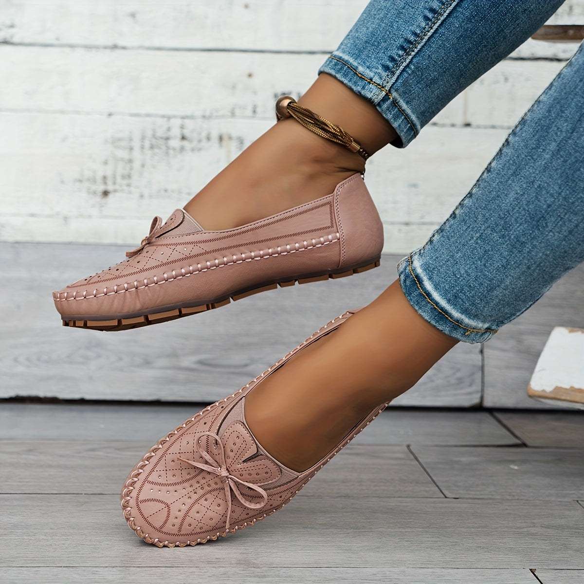 Women's Plus Size Lightweight Slip-On Loafers with Bow - Comfortable Casual Shoes