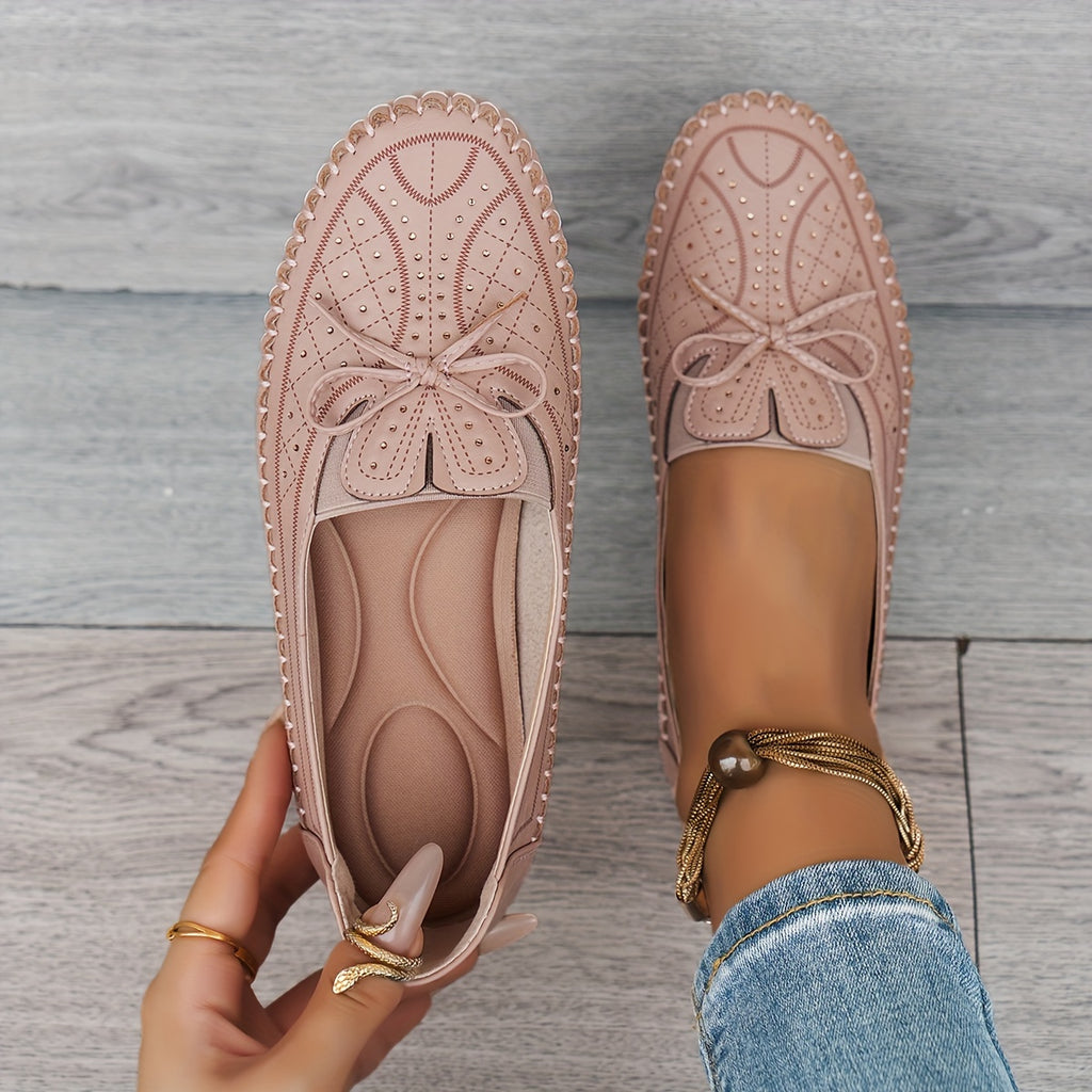 Women's Plus Size Lightweight Slip-On Loafers with Bow - Comfortable Casual Shoes