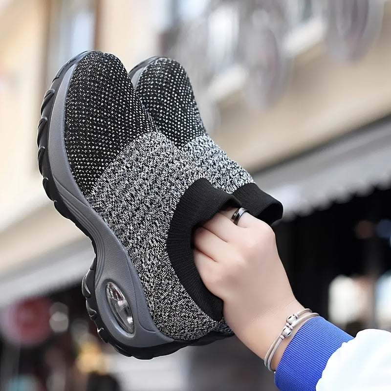 Lightweight Knit Slip-On Sneakers with Air Cushion Sole