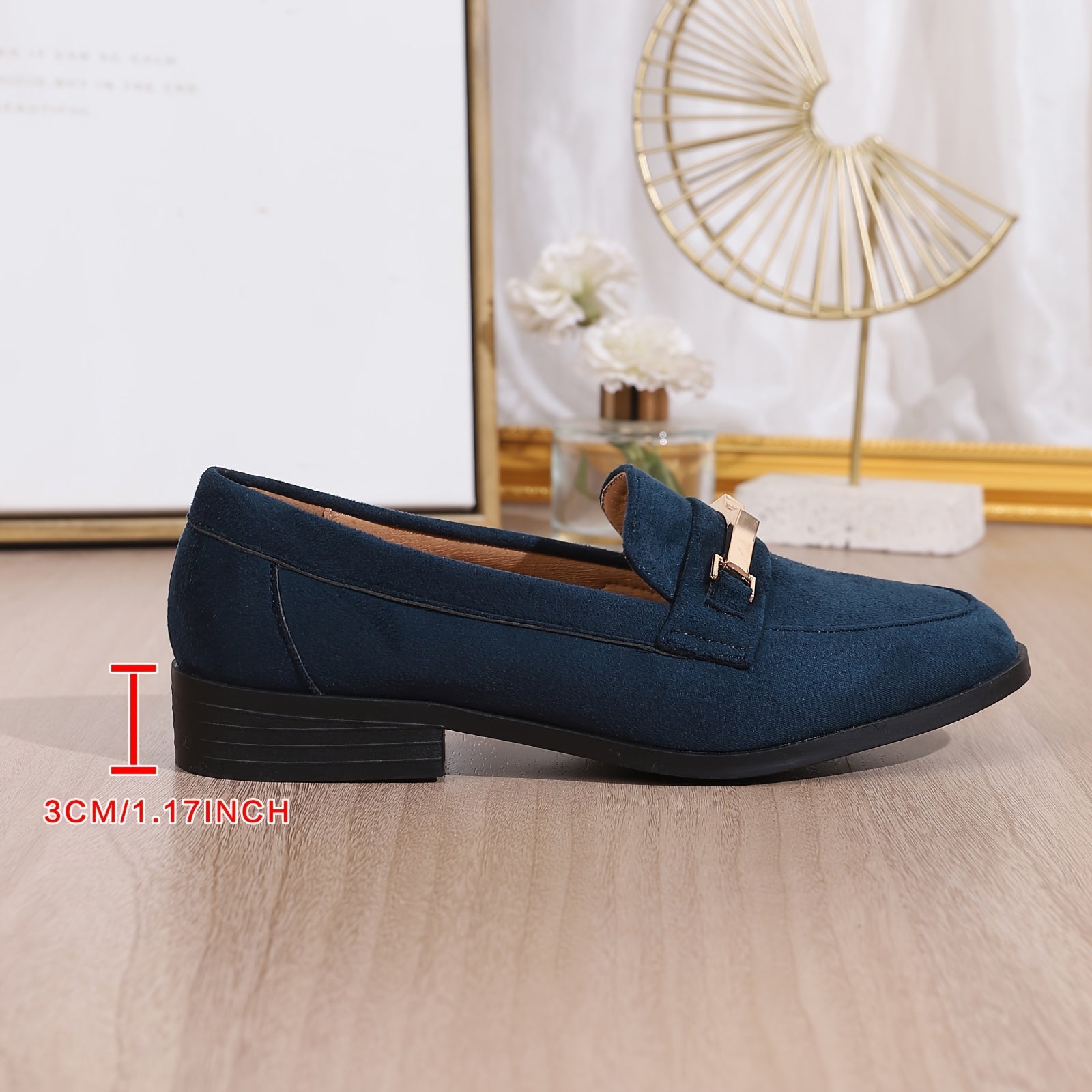 Chic Metallic Accent Women's Loafers - Breathable Slip-Ons in Solid Colors, British Style, Round Toe