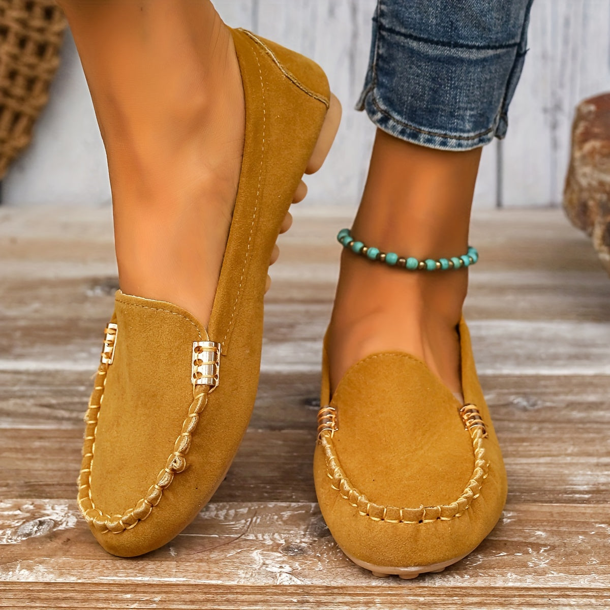 Women's Metal Decor Slip-On Loafers - Lightweight Casual Flats