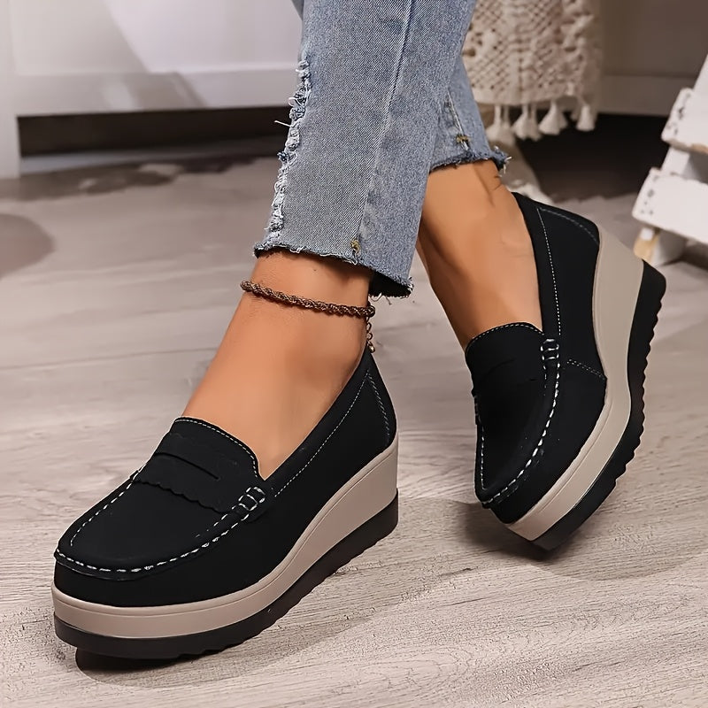Lightweight Women's Casual Slip-On Loafers - Solid Color Faux Comfort Shoes