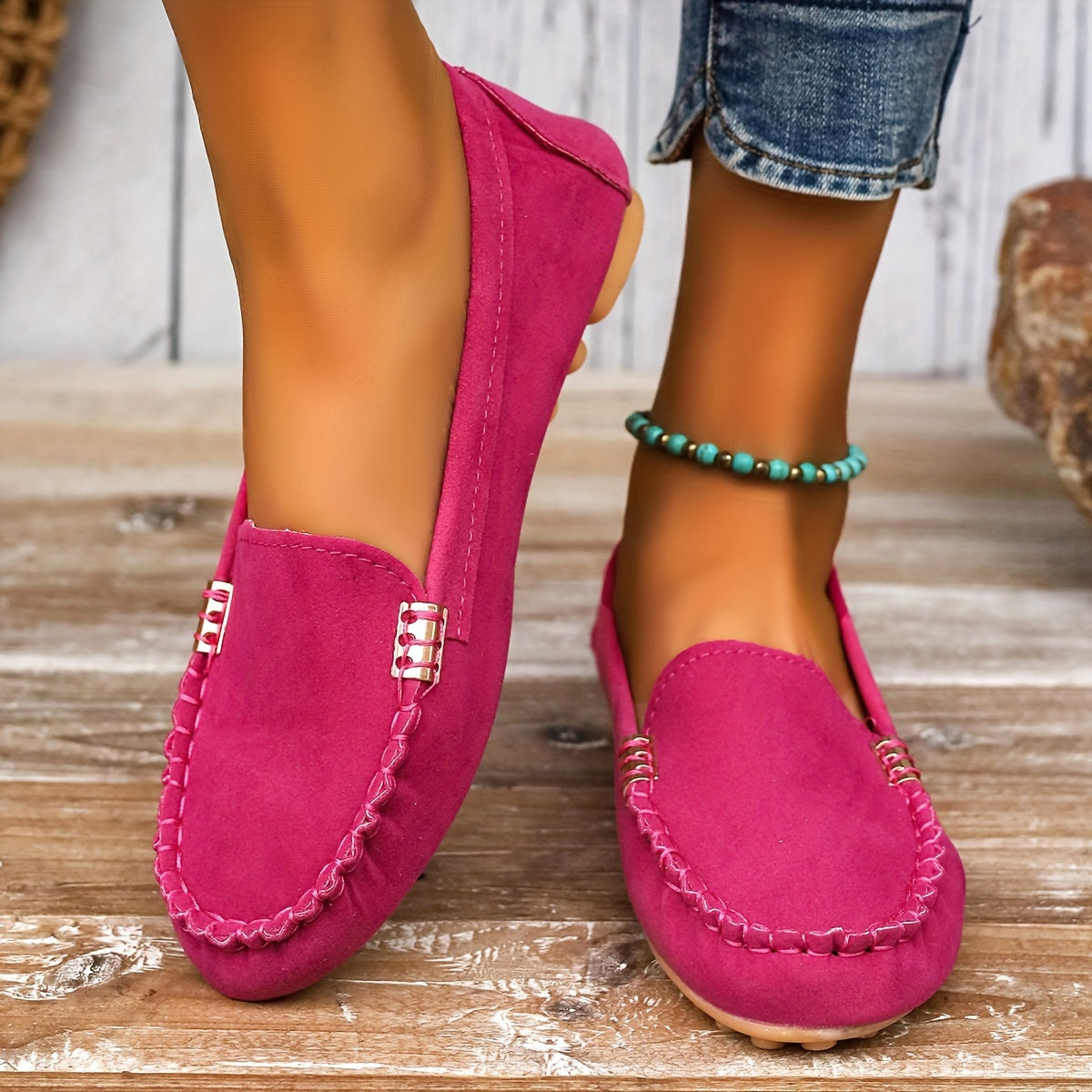 Women's Metal Decor Slip-On Loafers - Lightweight Casual Flats