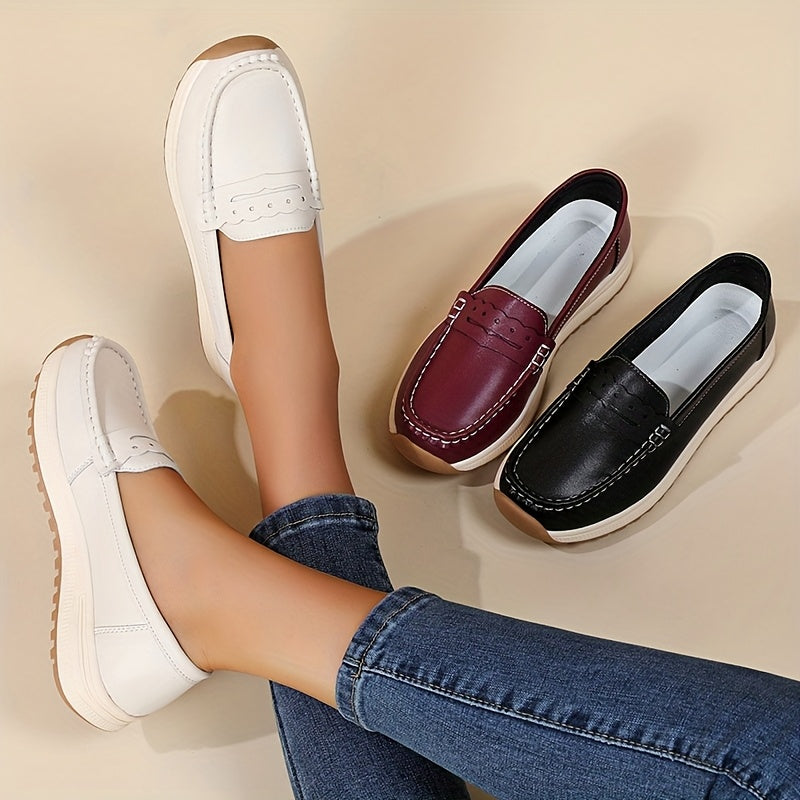 Women's Slip-On Loafers with Non-Slip Sole - Casual Round Toe Shoes for Everyday Comfort