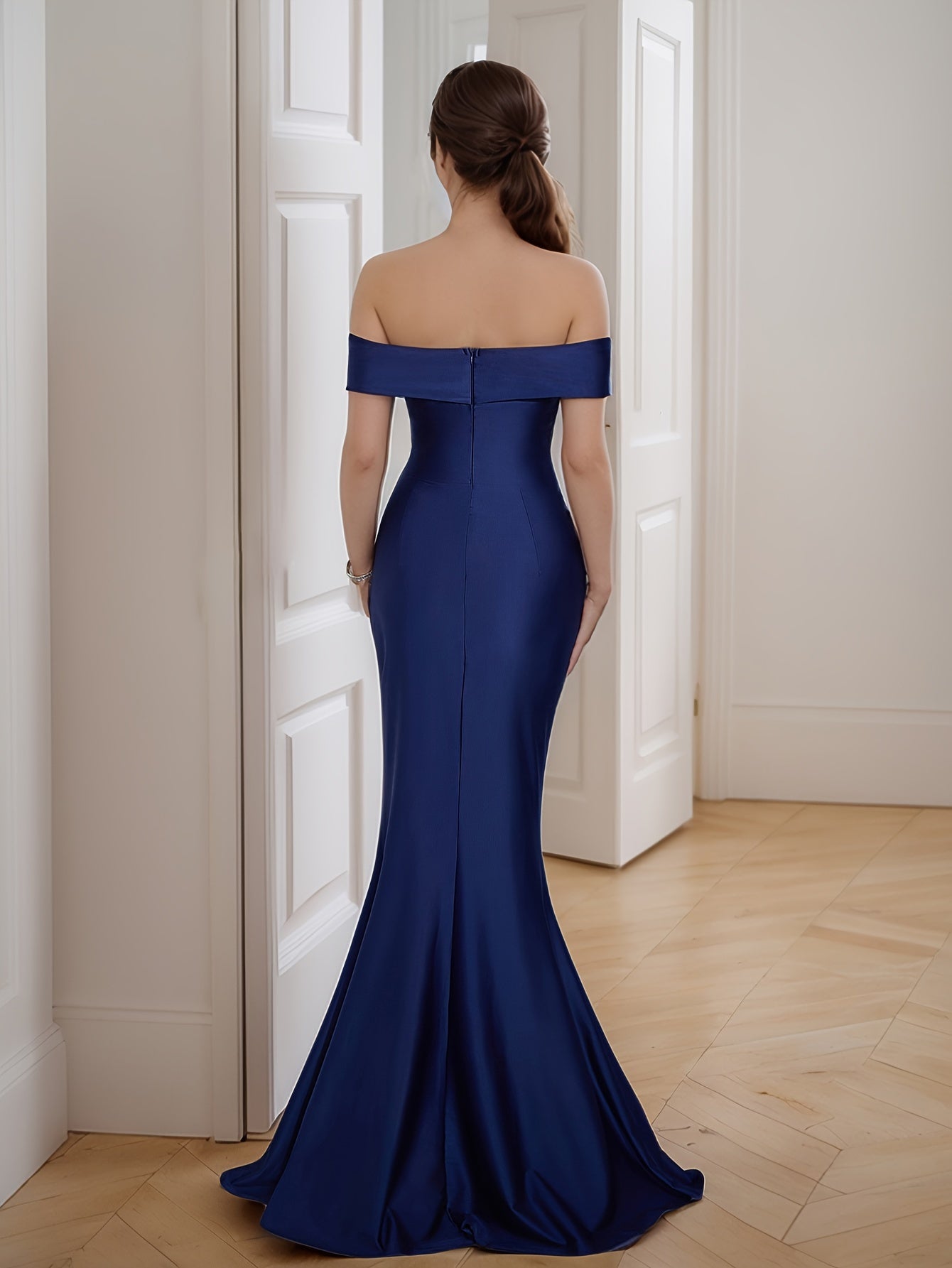 One-Shoulder High-Slit Solid Color Dress for a Ball Or Party.