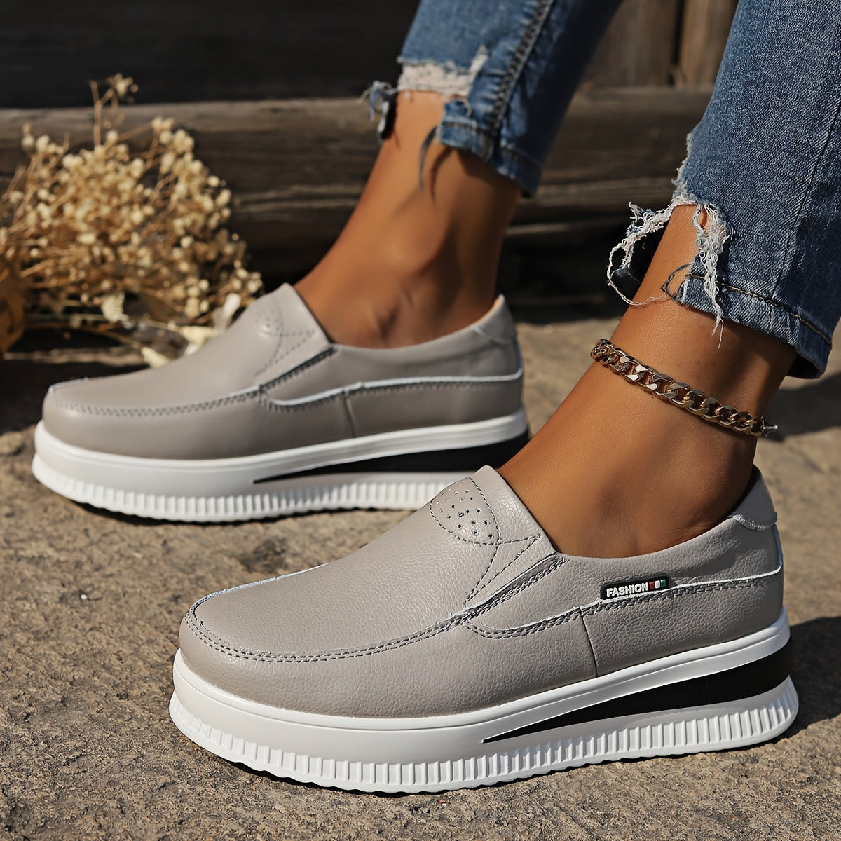 Women's Lightweight Slip-On Loafers - Comfortable Casual Shoes in White