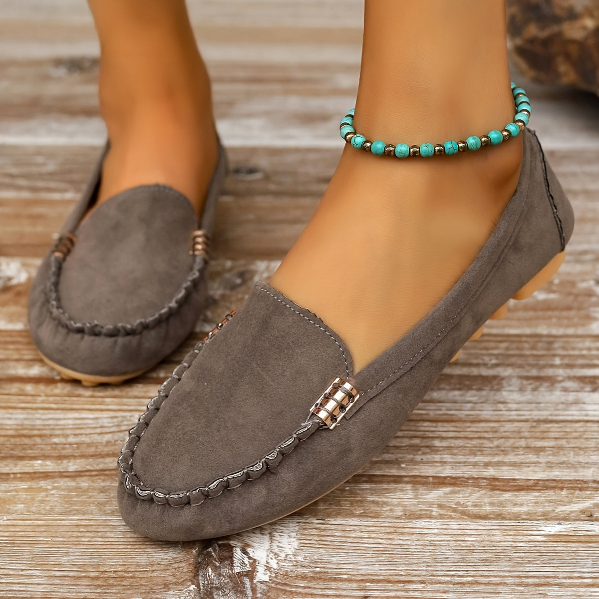 Women's Metal Decor Slip-On Loafers - Lightweight Casual Flats