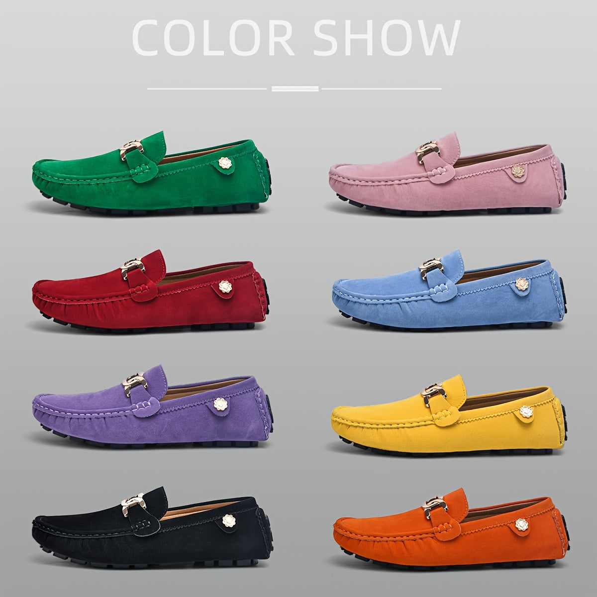 Light Blue Loafers with Golden Buckle - Comfortable Slip-On Casual Shoes