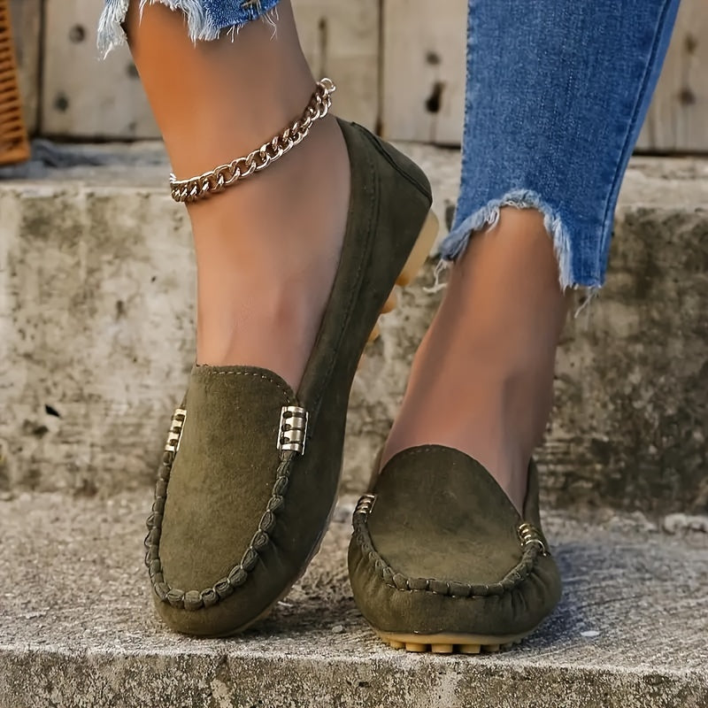 Women's Metal Decor Slip-On Loafers - Lightweight Casual Flats