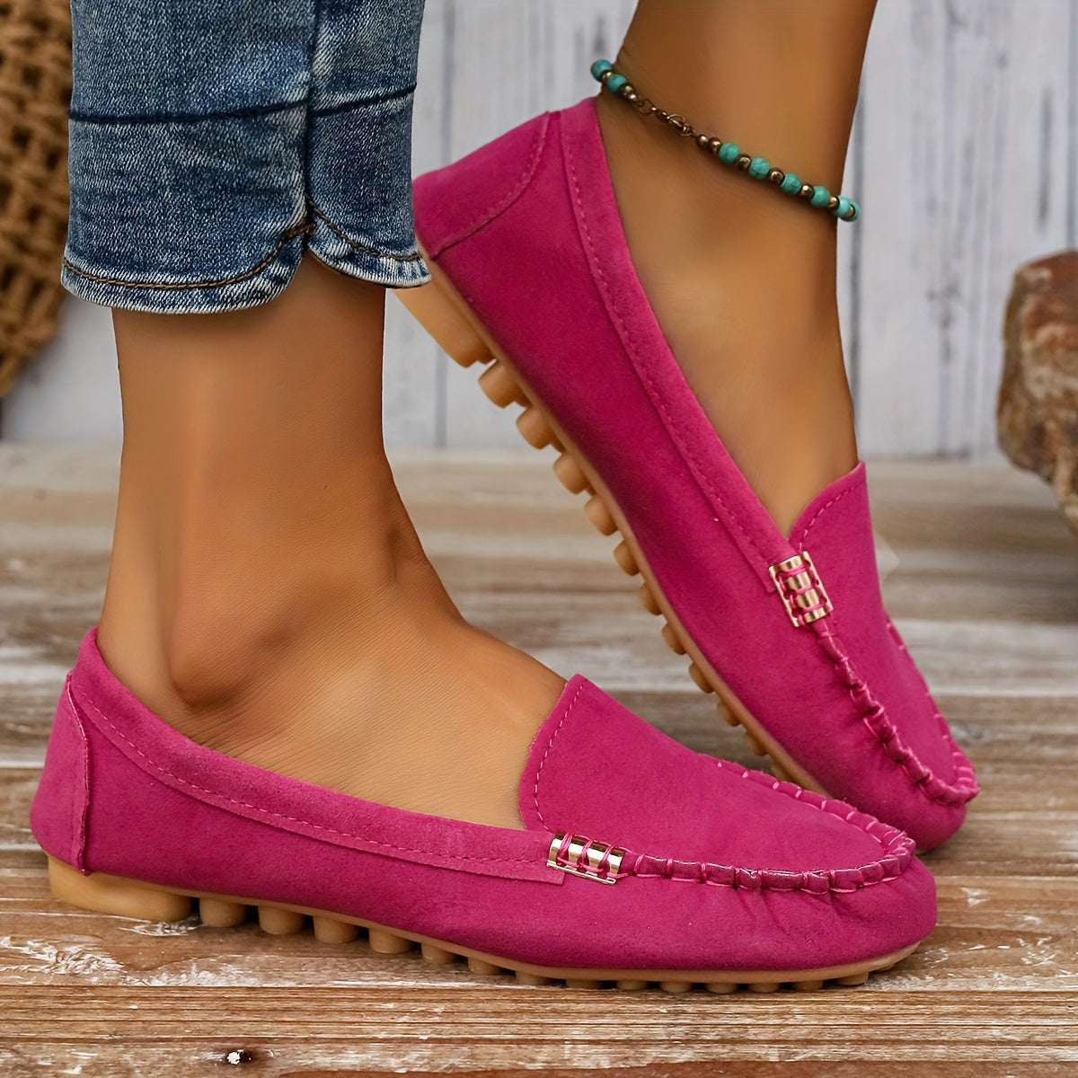 Women's Metal Decor Slip-On Loafers - Lightweight Casual Flats