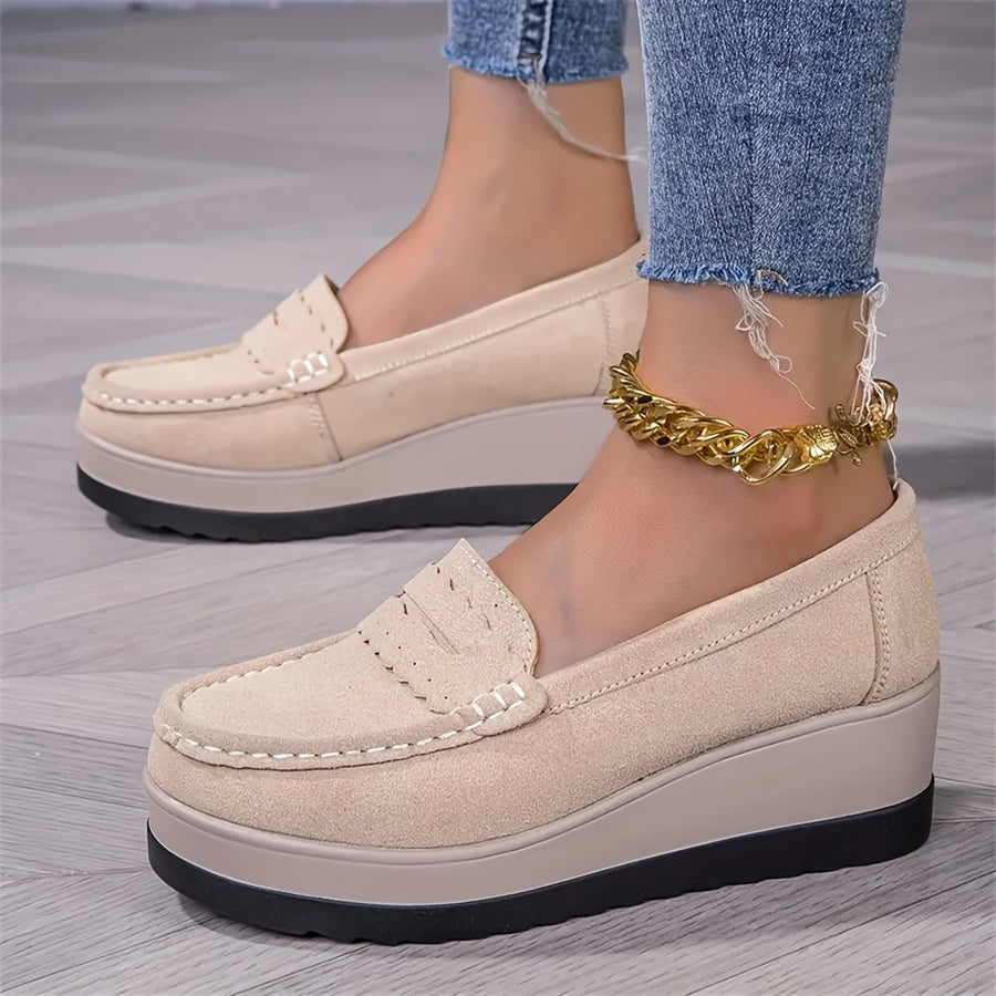 Lightweight Women's Casual Slip-On Loafers - Solid Color Faux Comfort Shoes