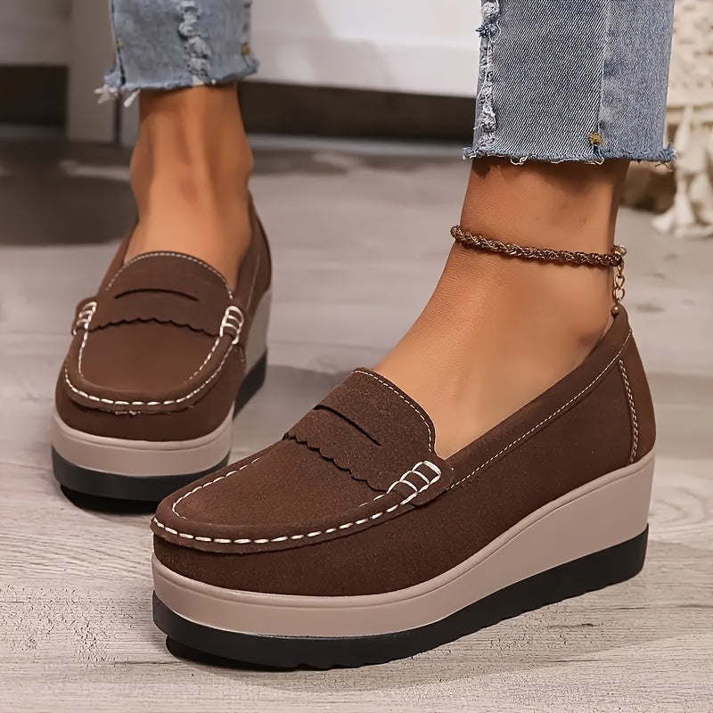 Lightweight Women's Casual Slip-On Loafers - Solid Color Faux Comfort Shoes