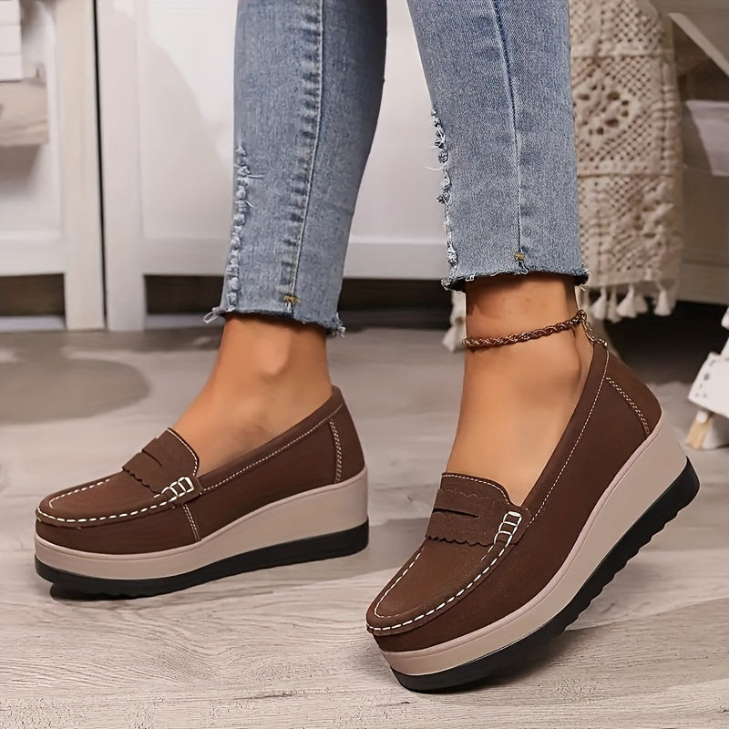 Lightweight Women's Casual Slip-On Loafers - Solid Color Faux Comfort Shoes