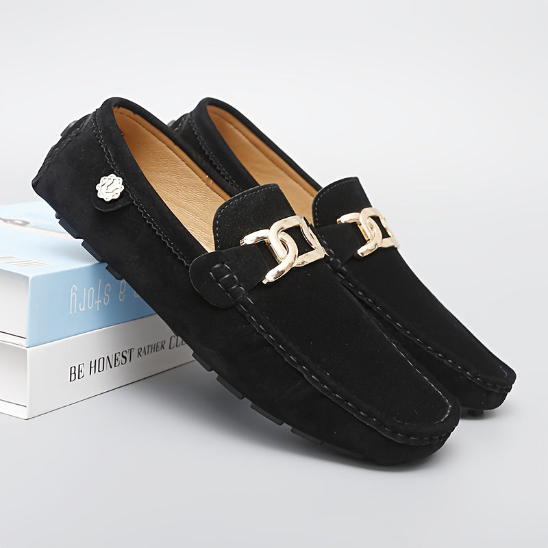 Light Blue Loafers with Golden Buckle - Comfortable Slip-On Casual Shoes